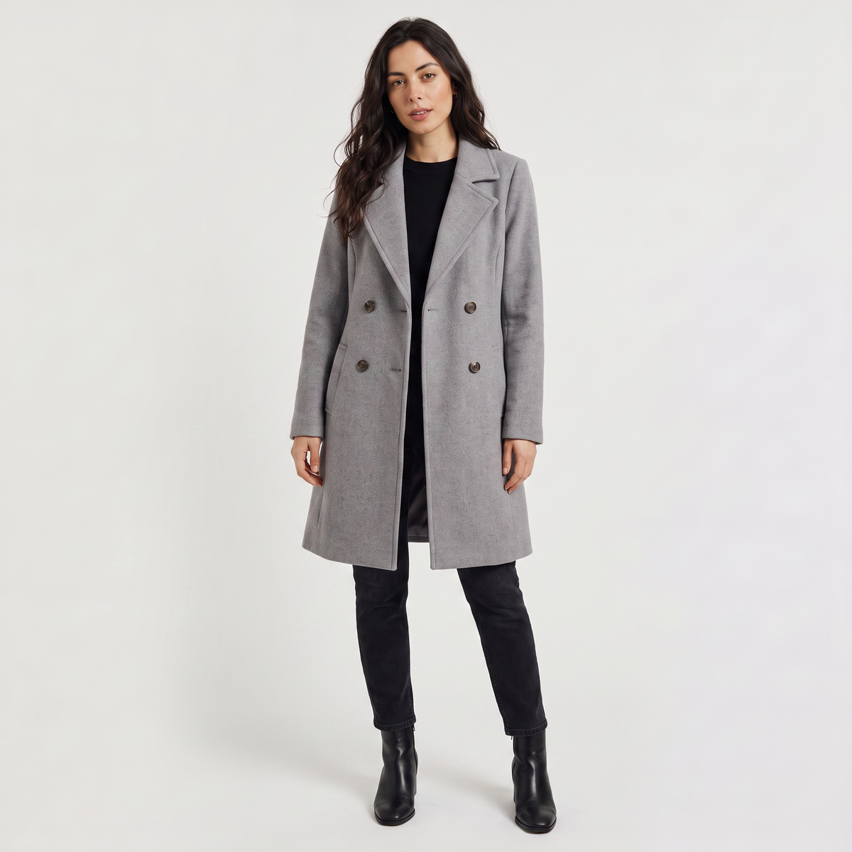 Wool Blend Breasted Coat for Women