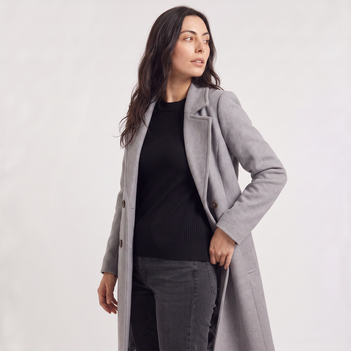Wool Blend Breasted Coat for Women