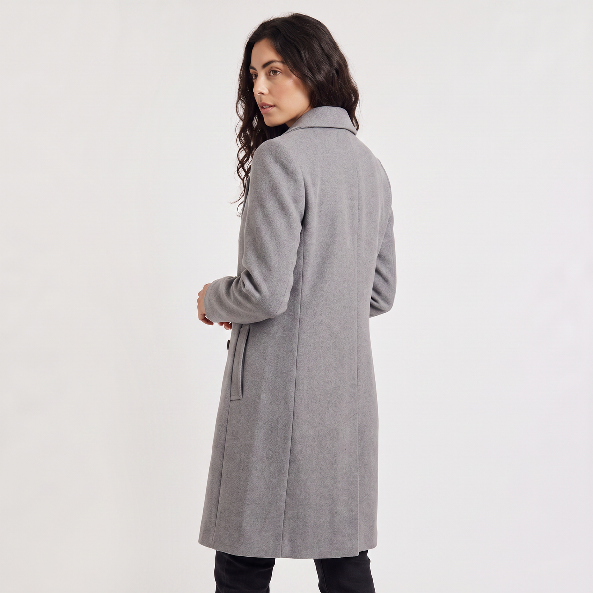 Wool Blend Breasted Coat for Women