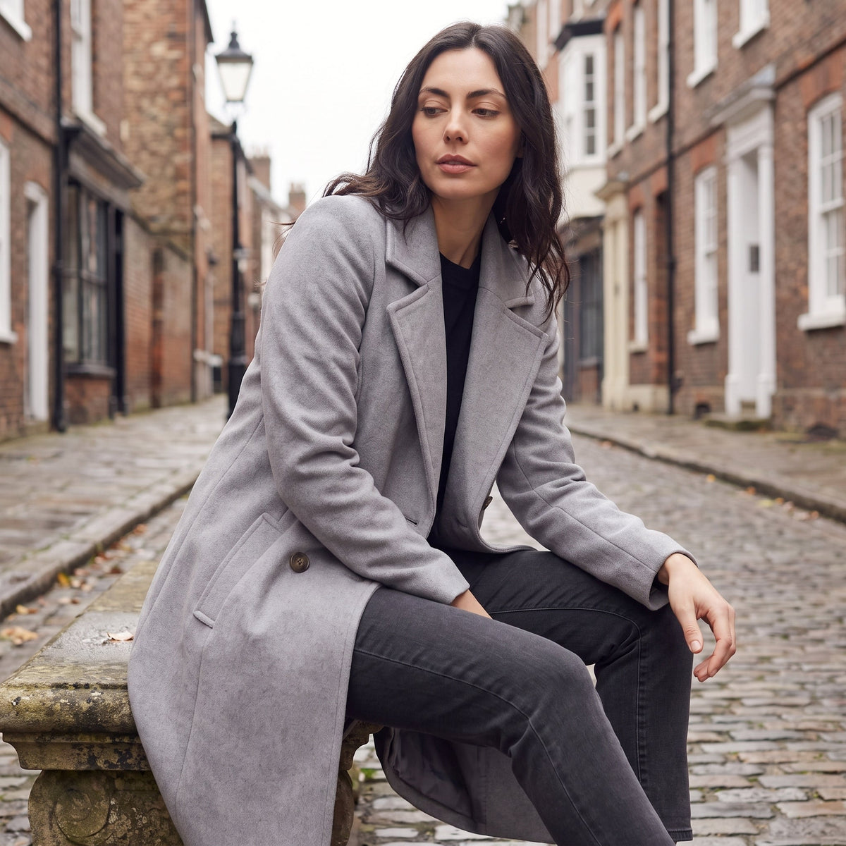 Wool Blend Breasted Coat for Women