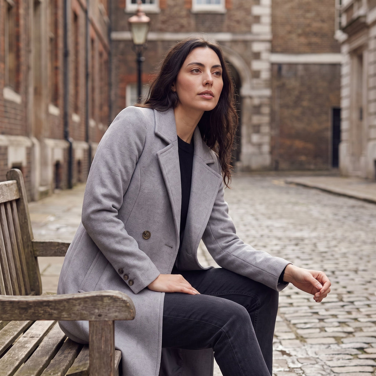 Wool Blend Breasted Coat for Women