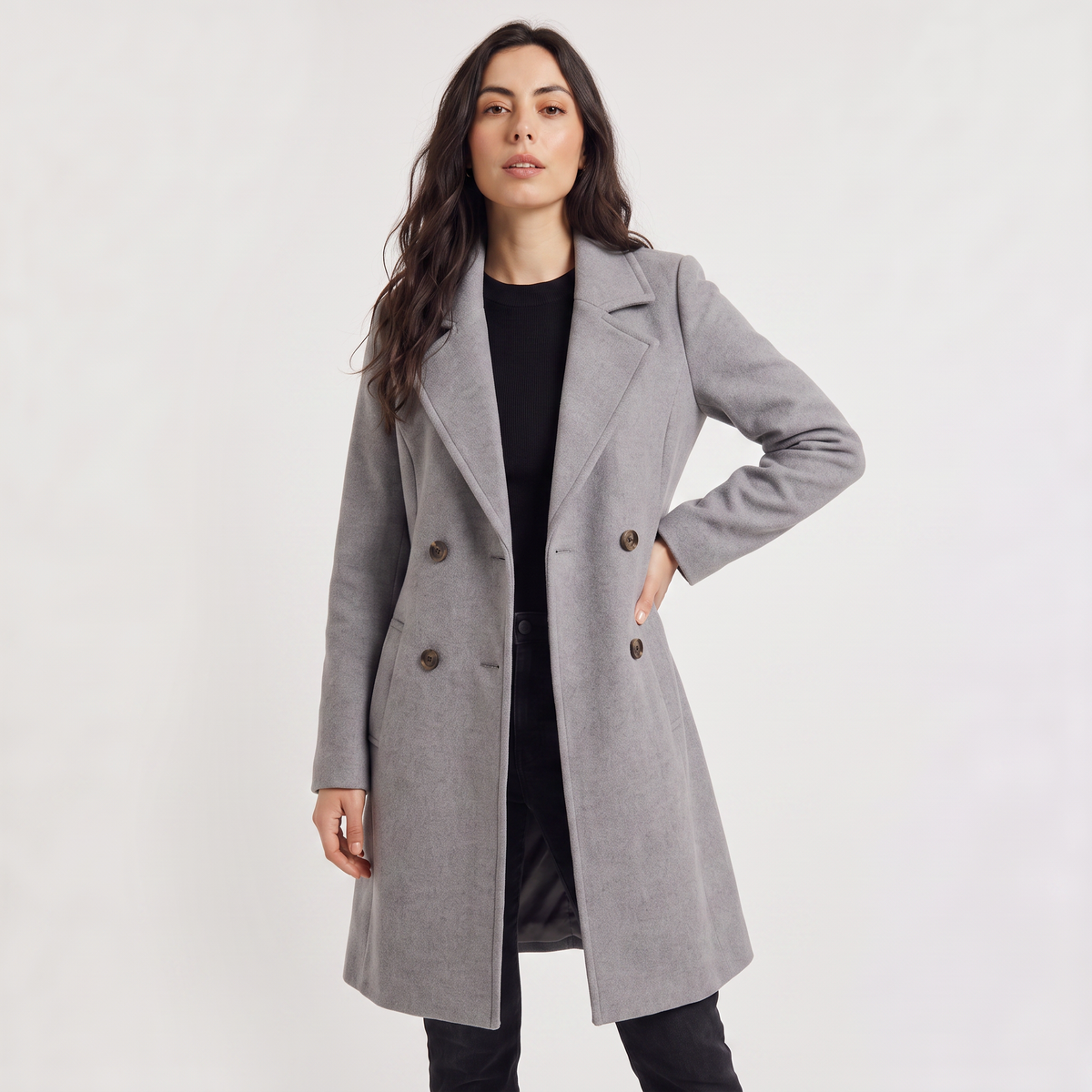 Wool Blend Breasted Coat for Women
