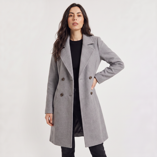 Wool Blend Breasted Coat for Women