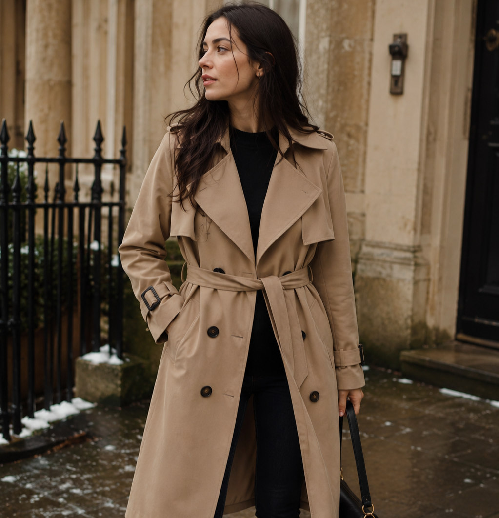 Women's Single-Breasted Belted Trench Coat