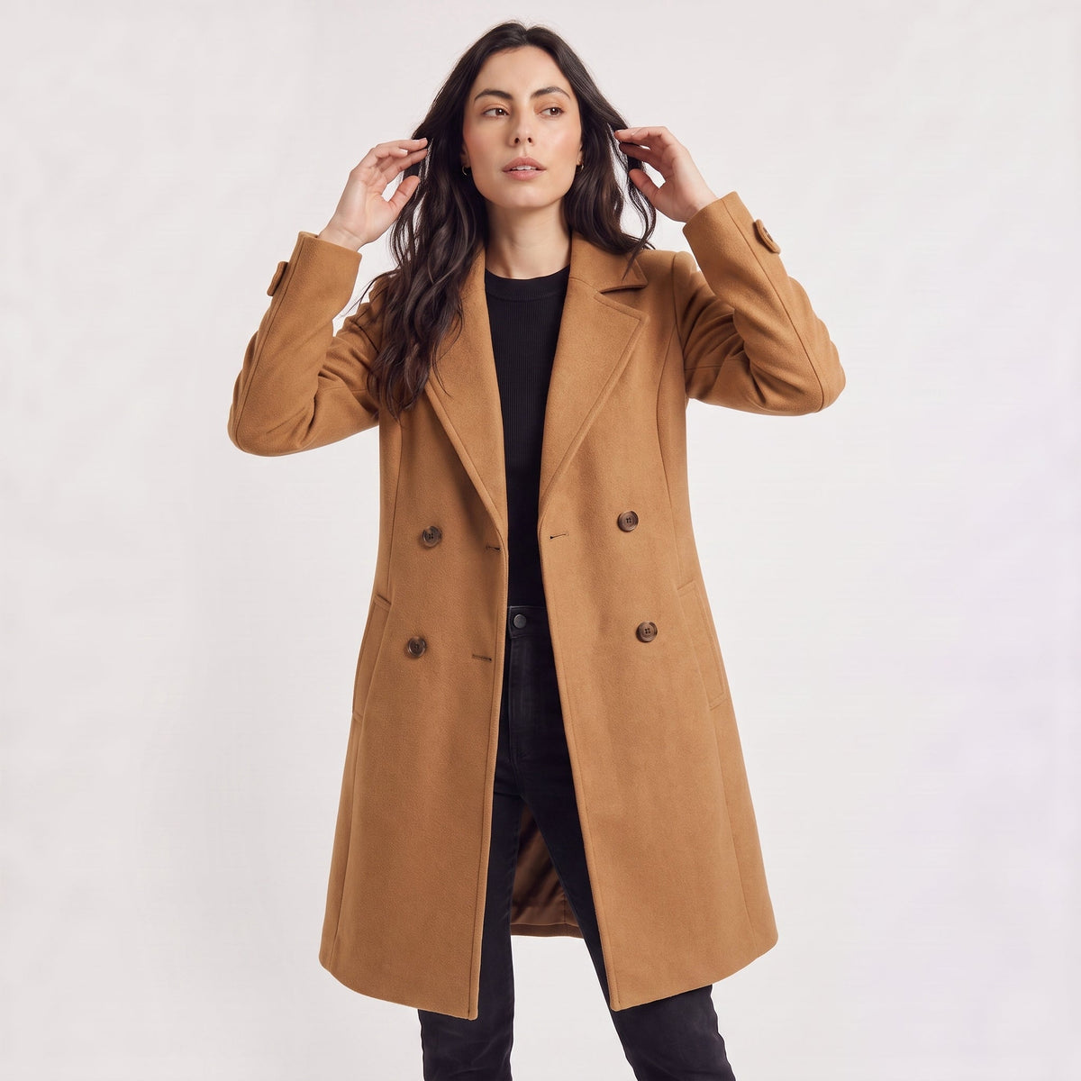 Wool Blend Breasted Coat for Women