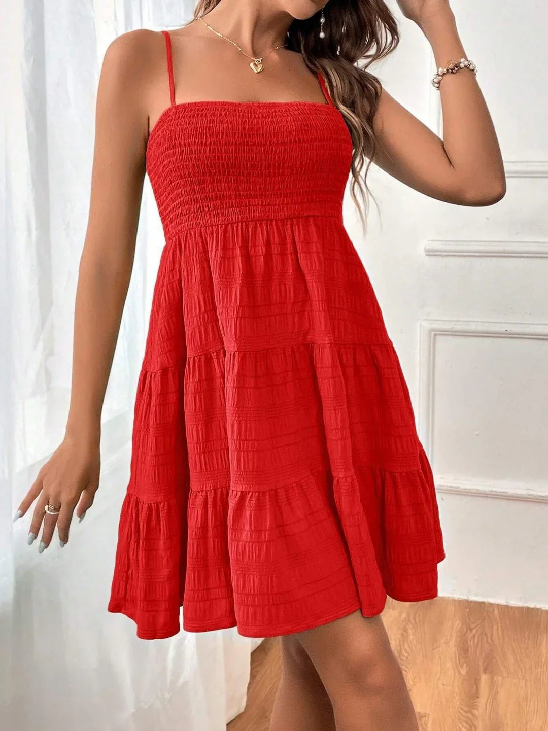Pleated Short Sleeve Mini Dress for Women