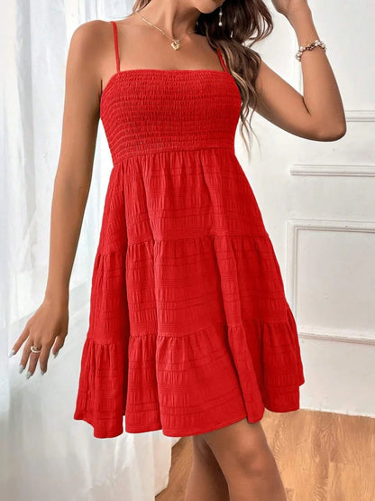 Pleated Short Sleeve Mini Dress for Women