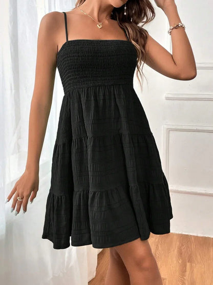 Pleated Short Sleeve Mini Dress for Women