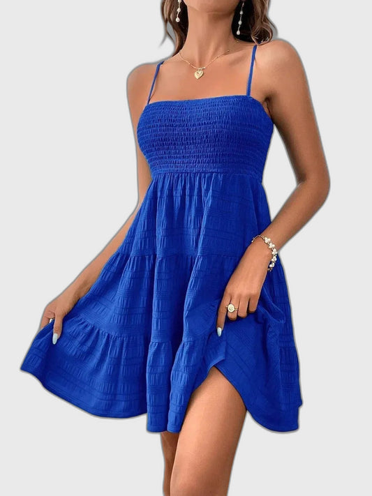 Pleated Short Sleeve Mini Dress for Women