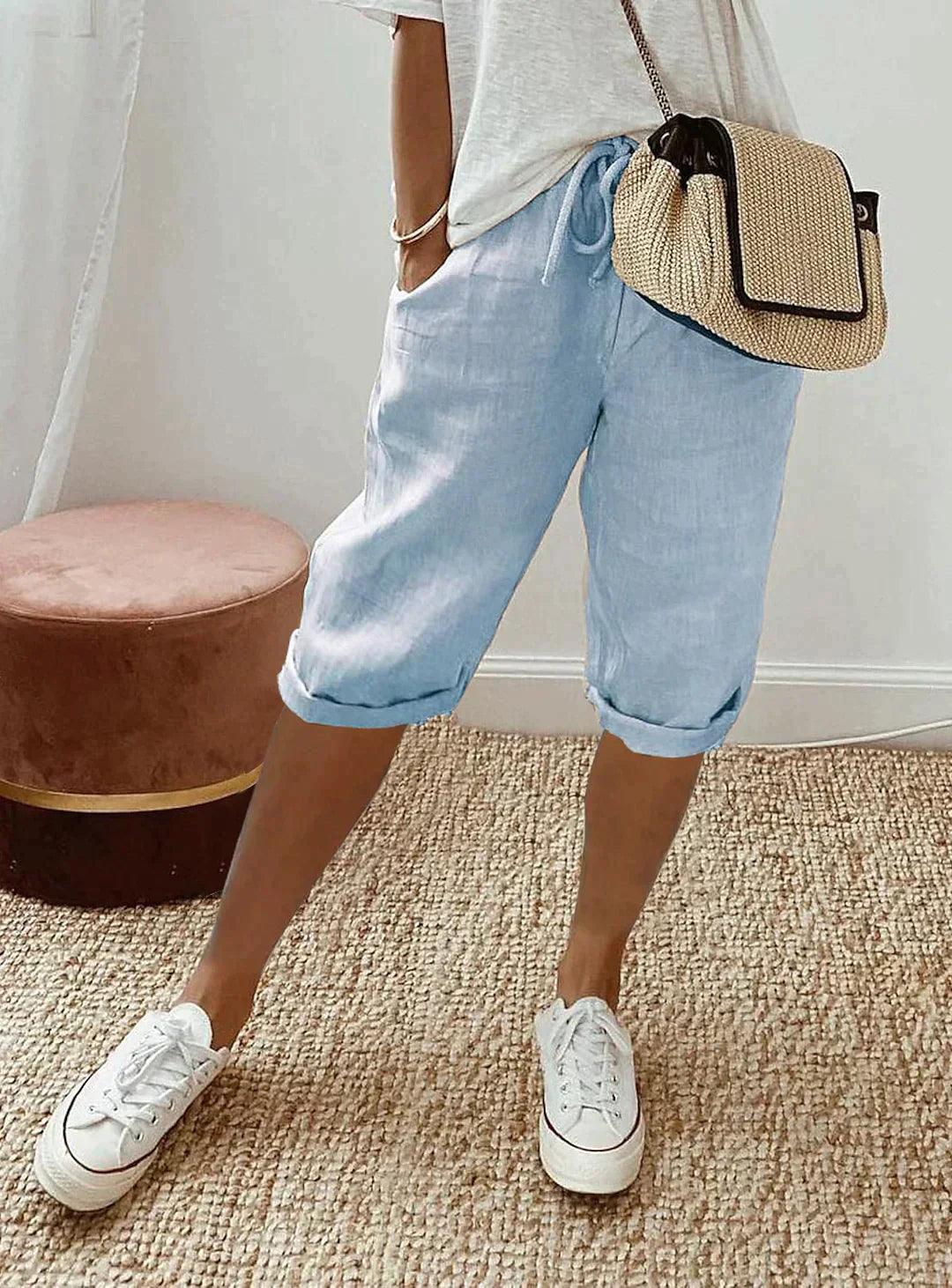 Linen Loose Fit Cropped Trousers for Women