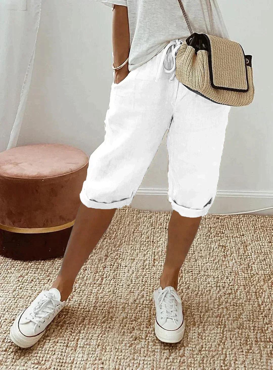 Linen Loose Fit Cropped Trousers for Women