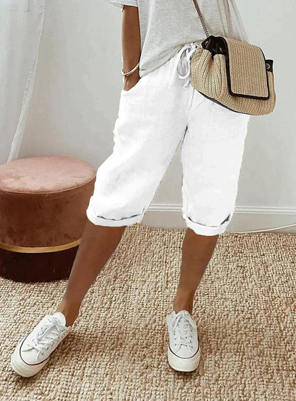 Linen Loose Fit Cropped Trousers for Women