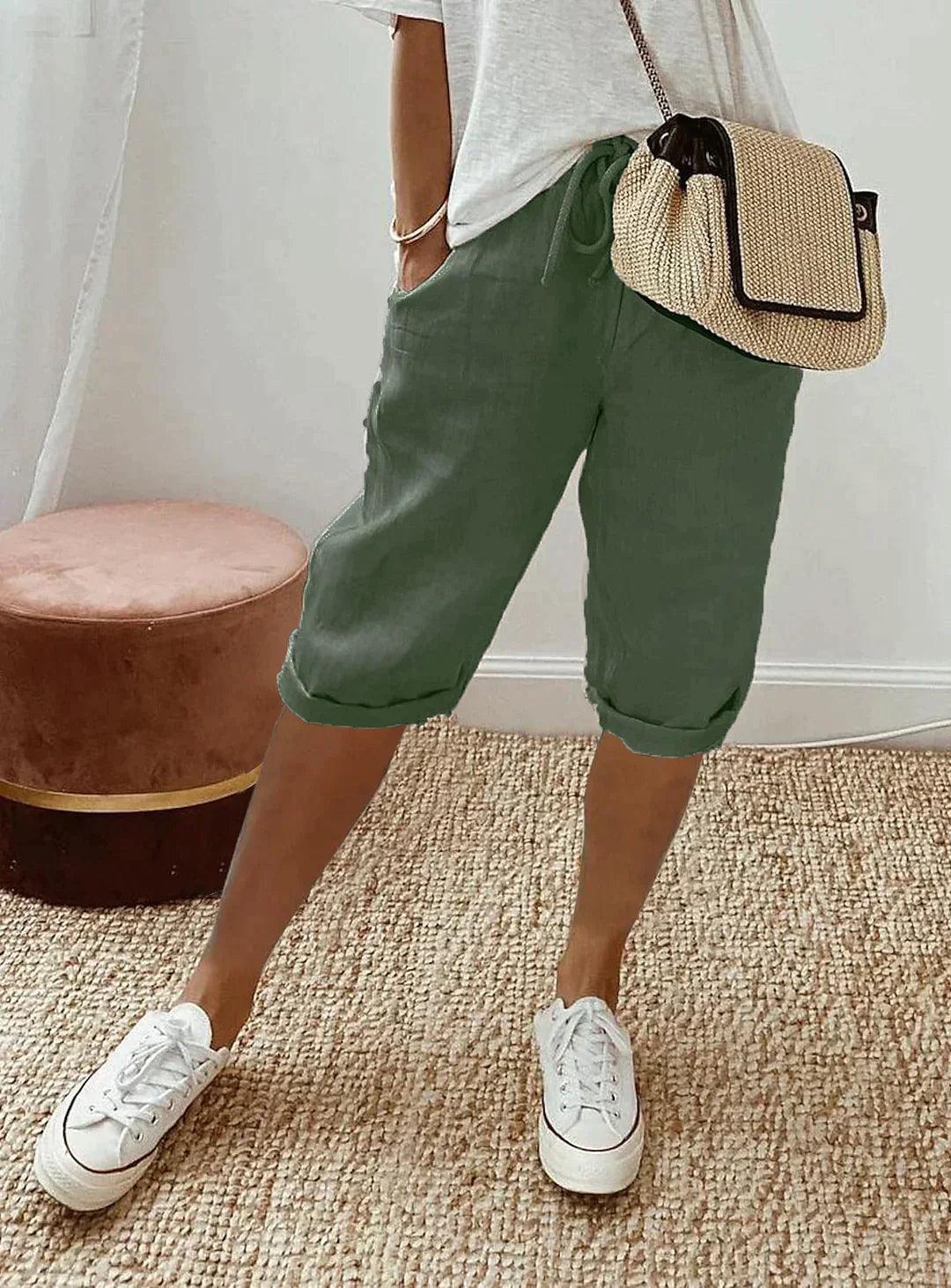 Linen Loose Fit Cropped Trousers for Women