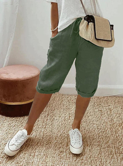 Linen Loose Fit Cropped Trousers for Women