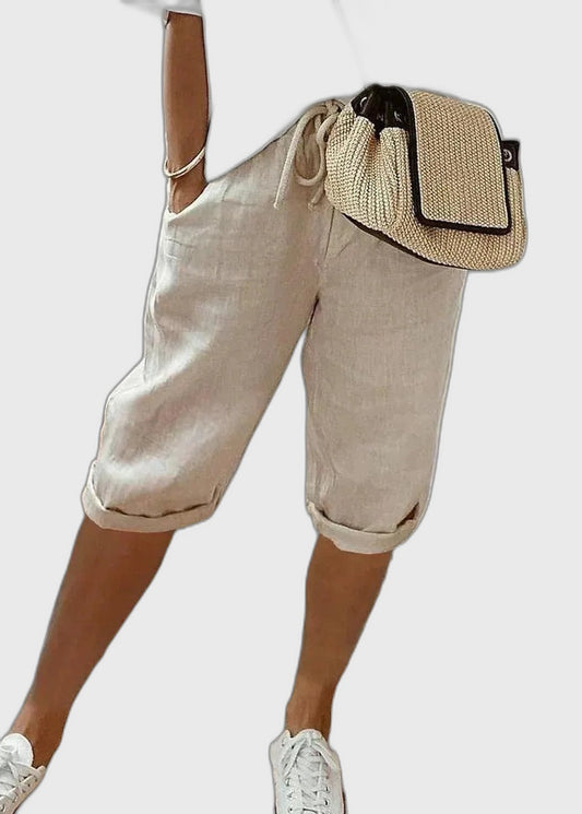 Linen Loose Fit Cropped Trousers for Women