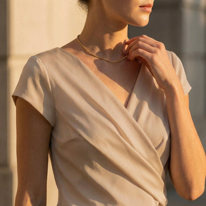 Draped Relaxed Fit Fitted Top with Short Sleeve for Women