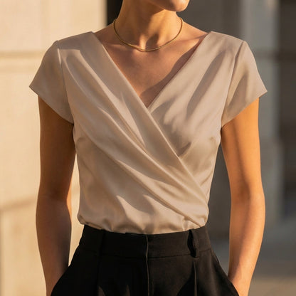 Draped Relaxed Fit Fitted Top with Short Sleeve for Women