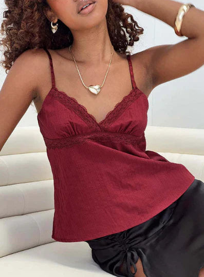 Lace Spaghetti Strap Camisole with Pleated for Women