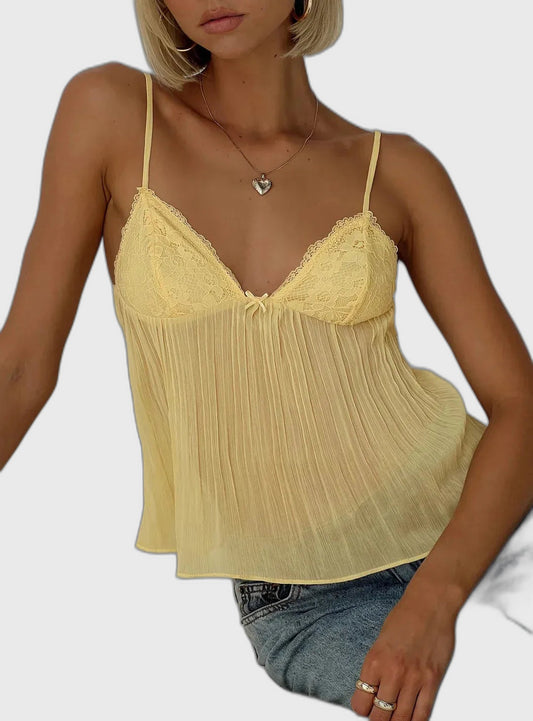 Lace Spaghetti Strap Camisole with Pleated for Women