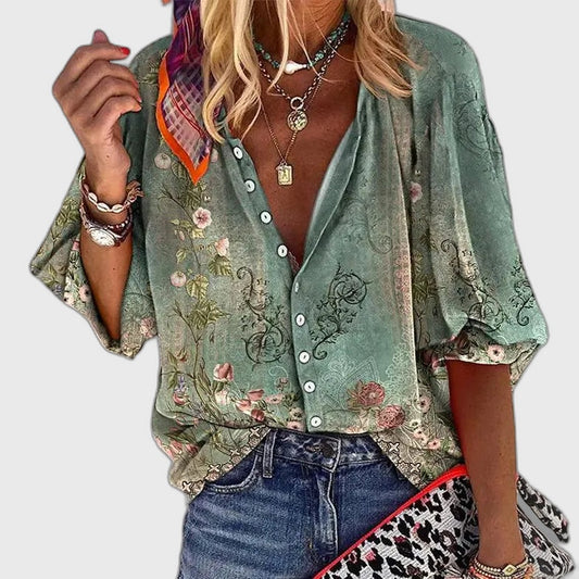 Floral Relaxed Fit Long Sleeve Blouse for Women