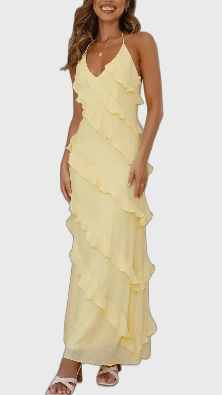Ruffle Sleeveless Maxi Dress with Tiered and Flowing for Women