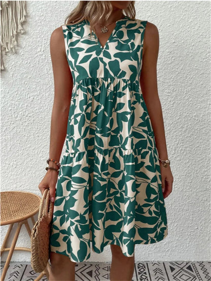 Printed Flowing Sleeveless Midi Dress for Women