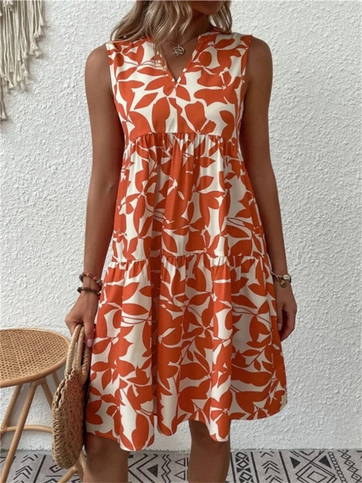 Printed Flowing Sleeveless Midi Dress for Women