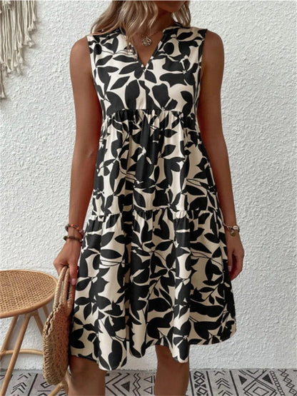 Printed Flowing Sleeveless Midi Dress for Women