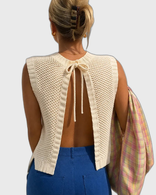 Knit Open Back Summer Sleeveless Top with Cut-Out for Women