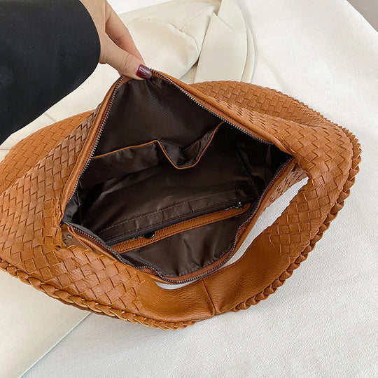 Woven Shoulder Bag in Faux Leather for women