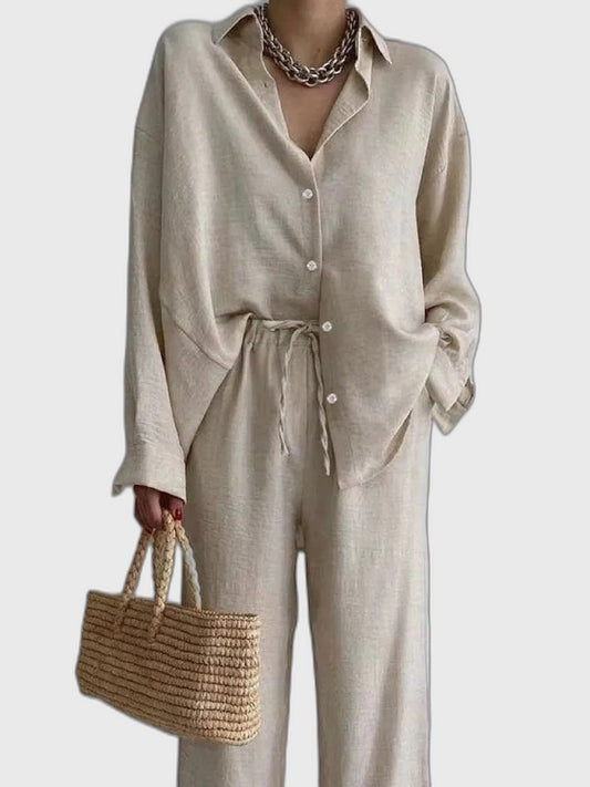Linen Wide Leg Full-Length Two Piece Set for Women