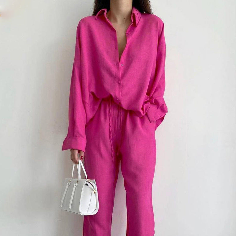 Linen Wide Leg Full-Length Two Piece Set for Women