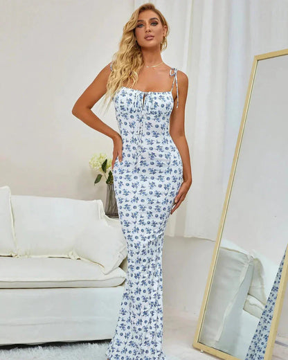 Floral Flowing Full-Length Maxi Dress with Sleeveless for Women