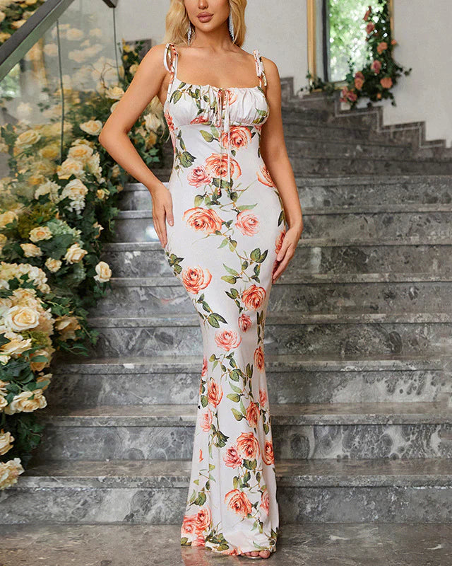 Floral Flowing Full-Length Maxi Dress with Sleeveless for Women