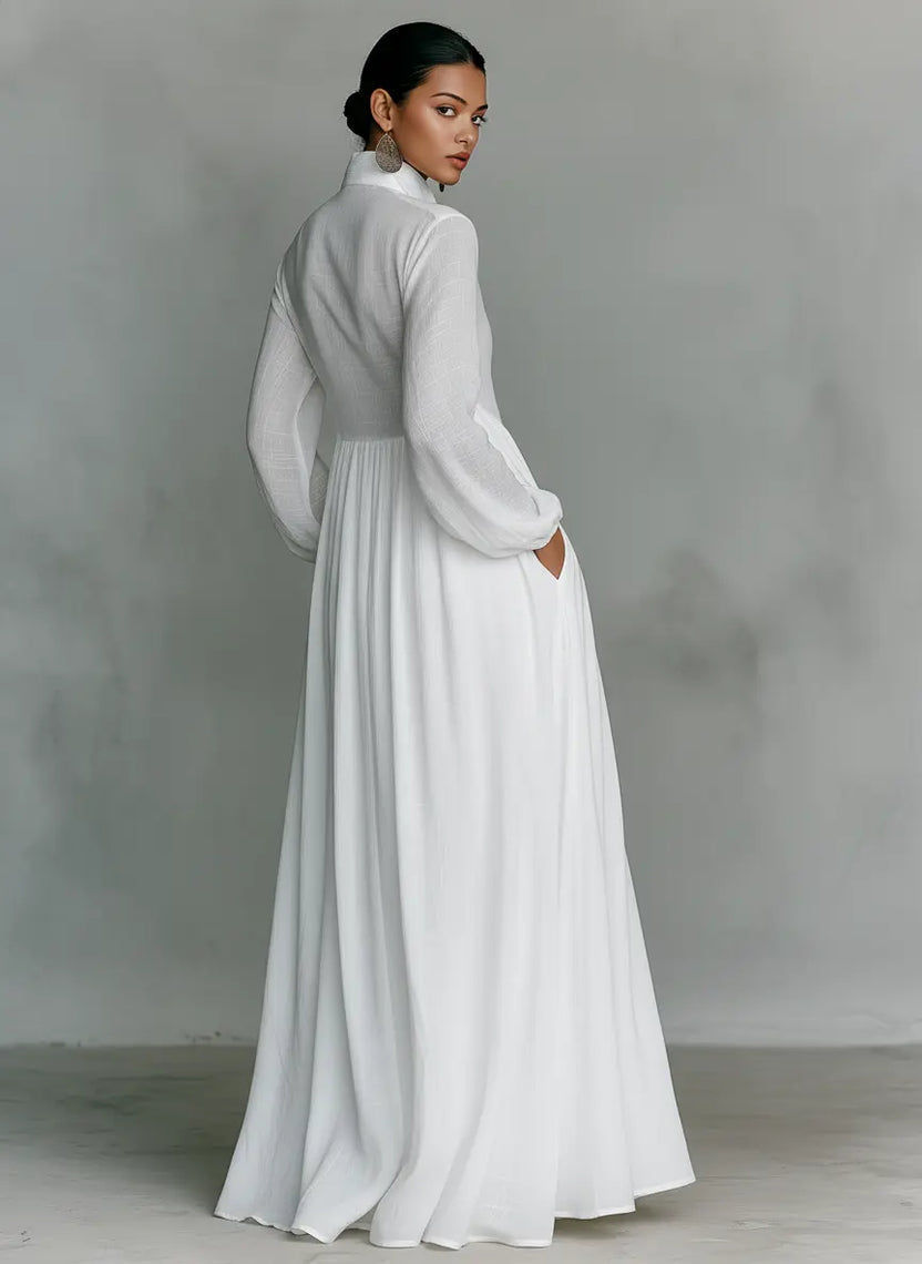 Patchwork Linen Blend Maxi Dress for Women