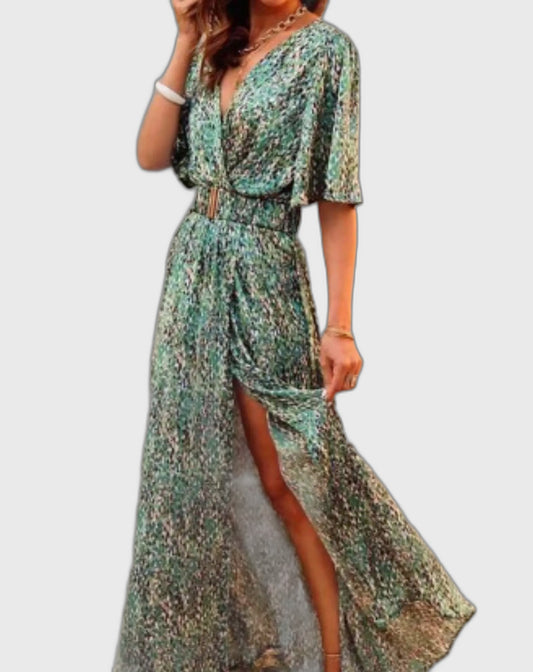 High Slit Fitted Full-Length Maxi Dress with Long Sleeve for Women