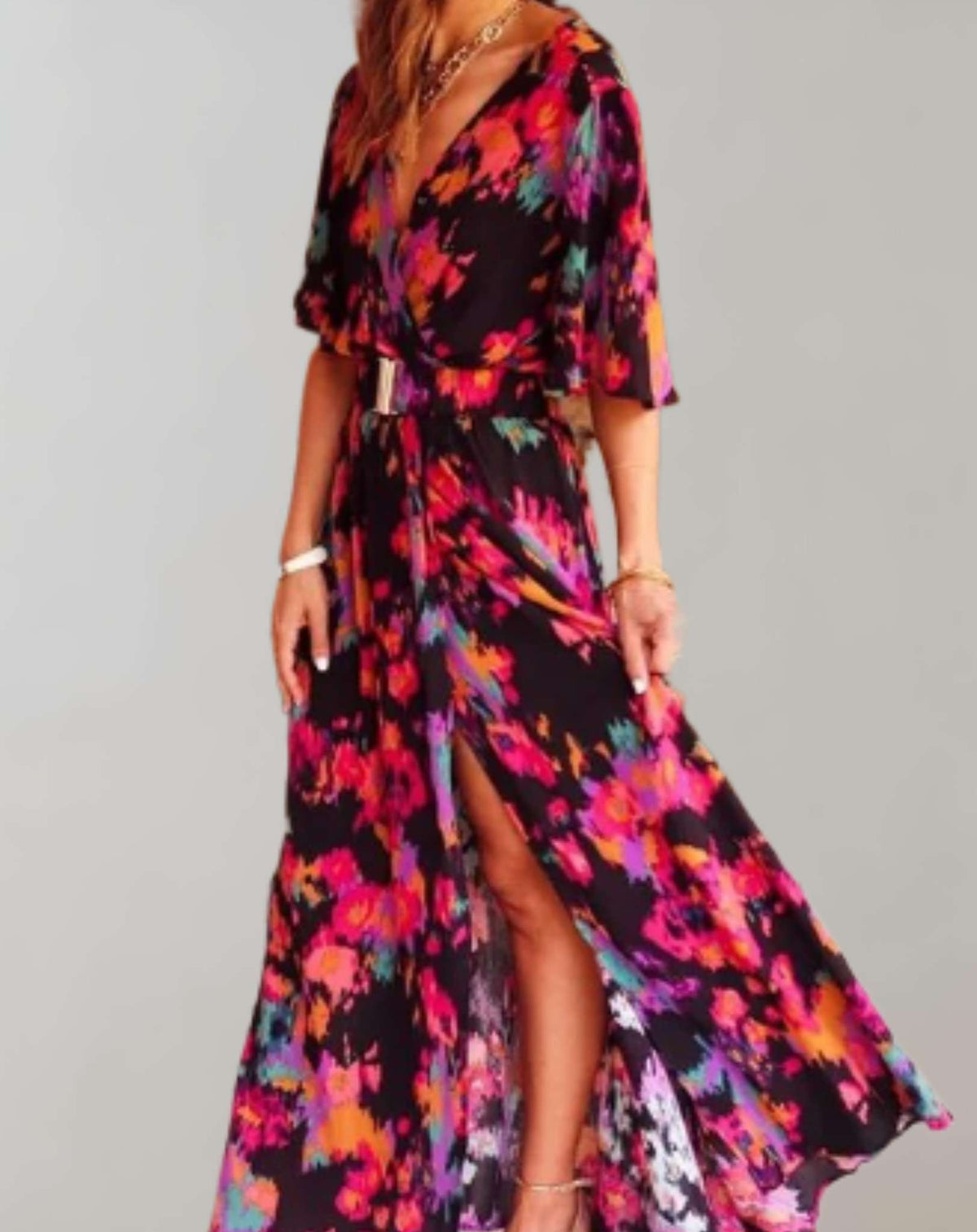 High Slit Fitted Full-Length Maxi Dress with Long Sleeve for Women