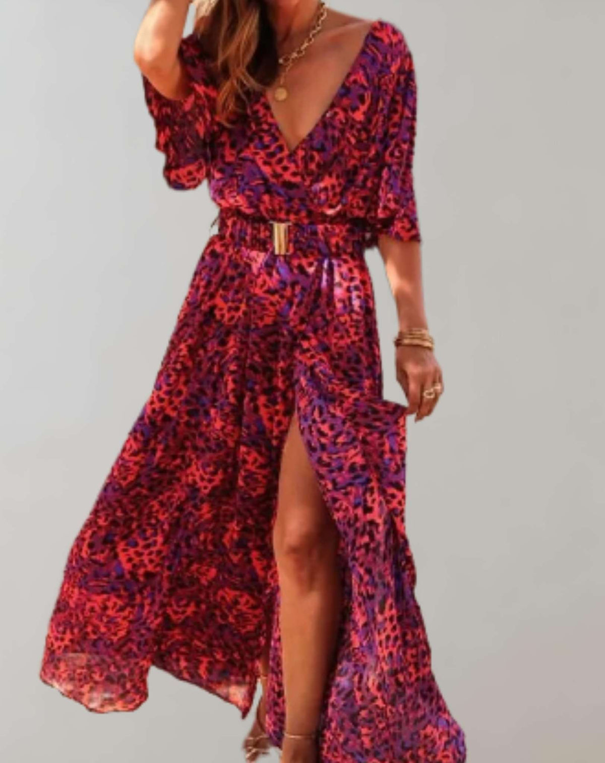 High Slit Fitted Full-Length Maxi Dress with Long Sleeve for Women