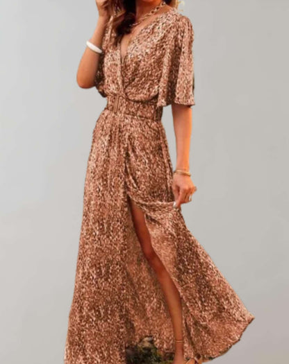 High Slit Fitted Full-Length Maxi Dress with Long Sleeve for Women