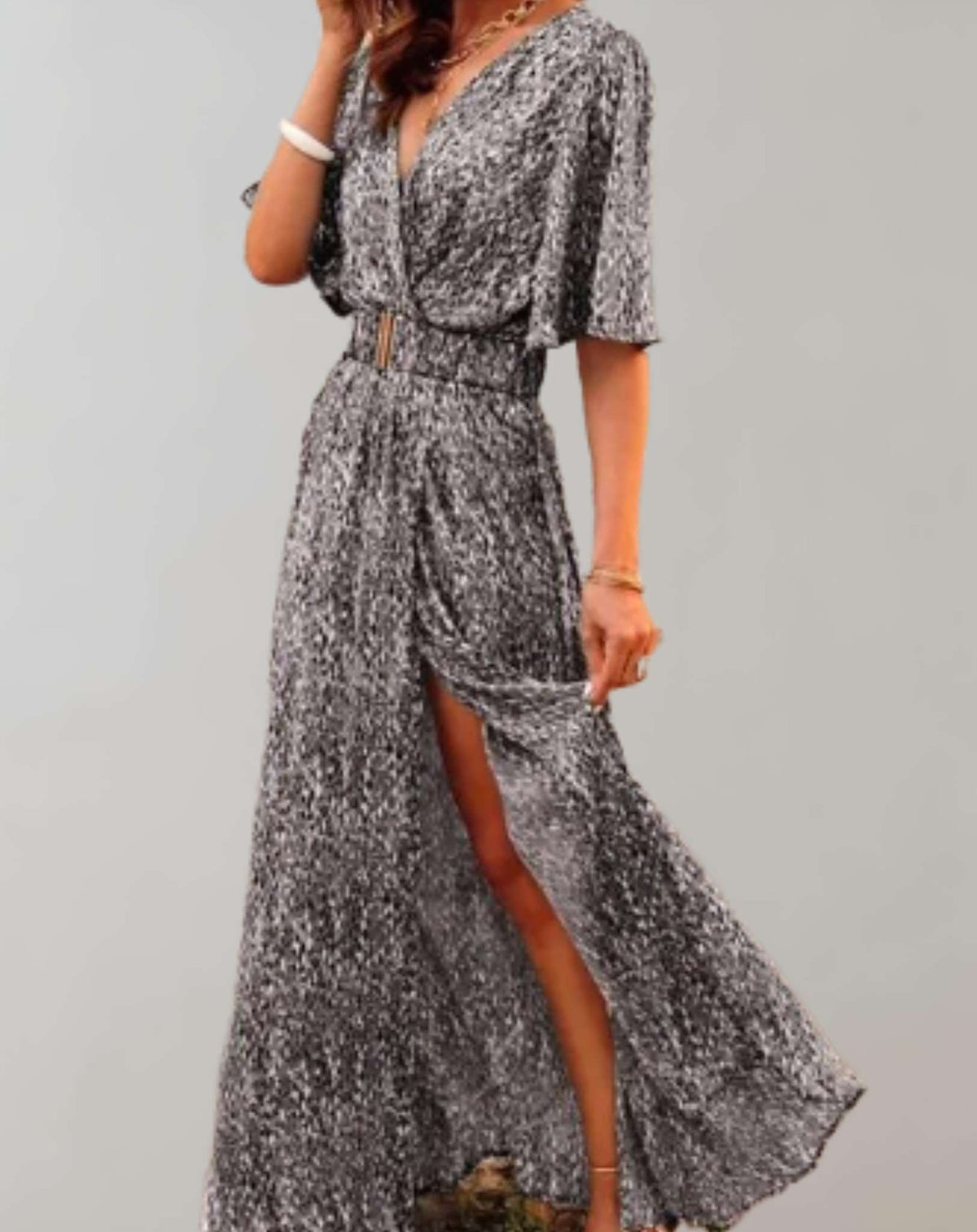 High Slit Fitted Full-Length Maxi Dress with Long Sleeve for Women