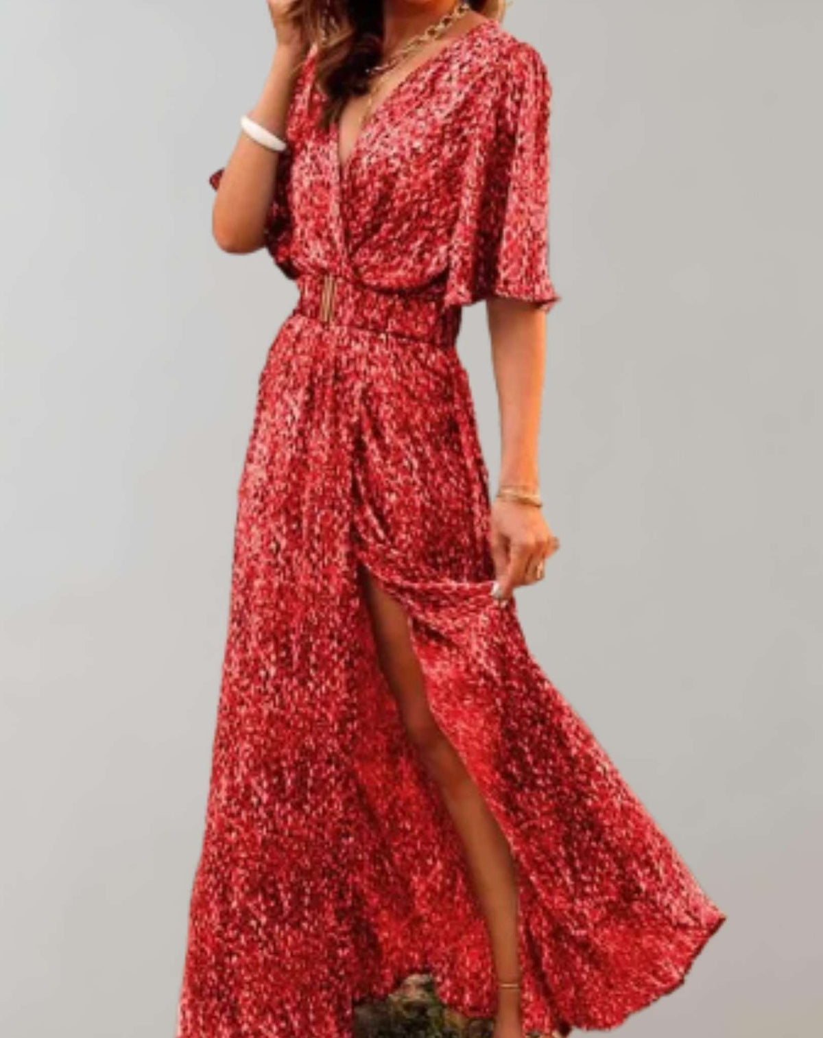 High Slit Fitted Full-Length Maxi Dress with Long Sleeve for Women
