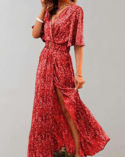 High Slit Fitted Full-Length Maxi Dress with Long Sleeve for Women