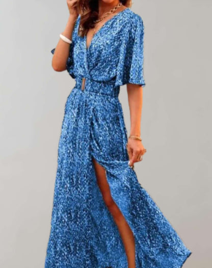 High Slit Fitted Full-Length Maxi Dress with Long Sleeve for Women