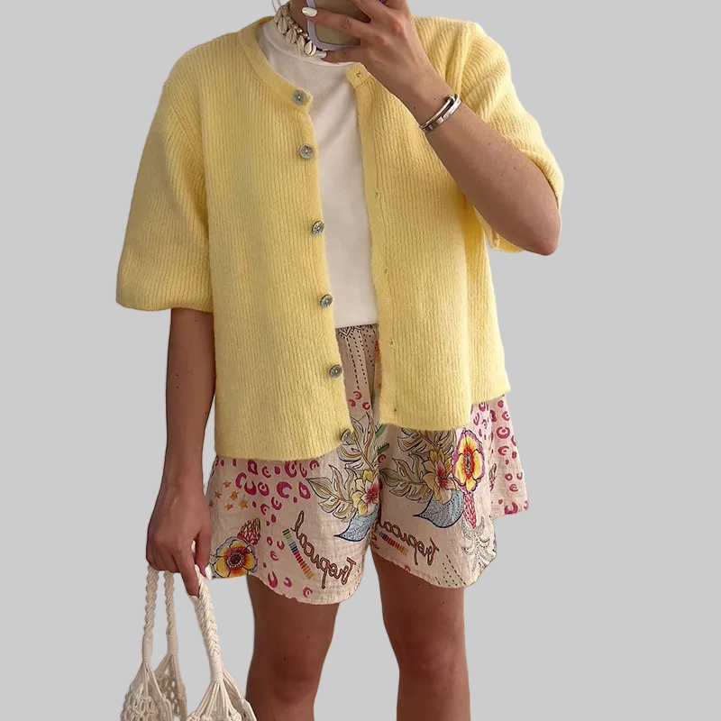 Short Sleeve Knit Cardigan