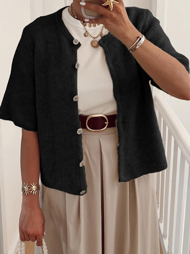 Short Sleeve Knit Cardigan