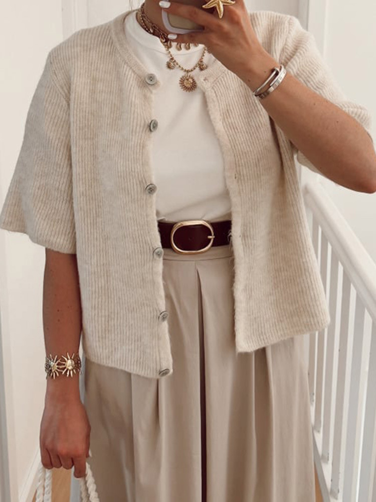 Short Sleeve Knit Cardigan