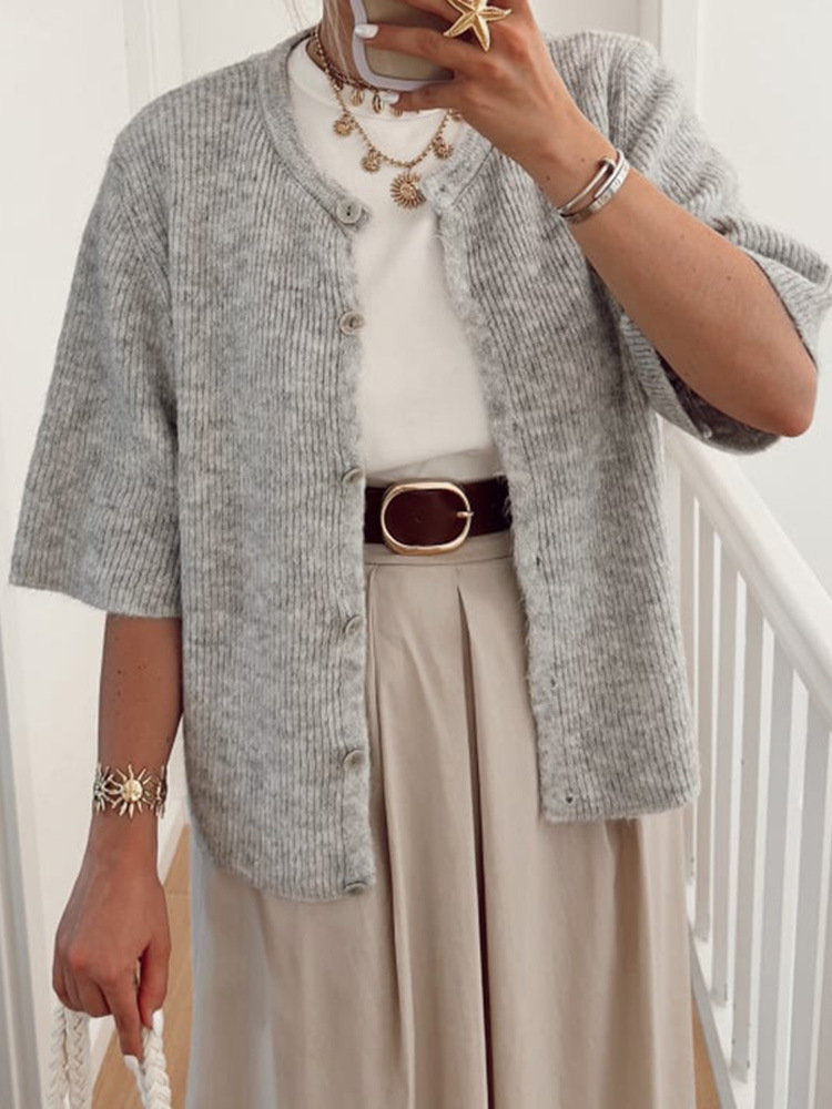 Short Sleeve Knit Cardigan
