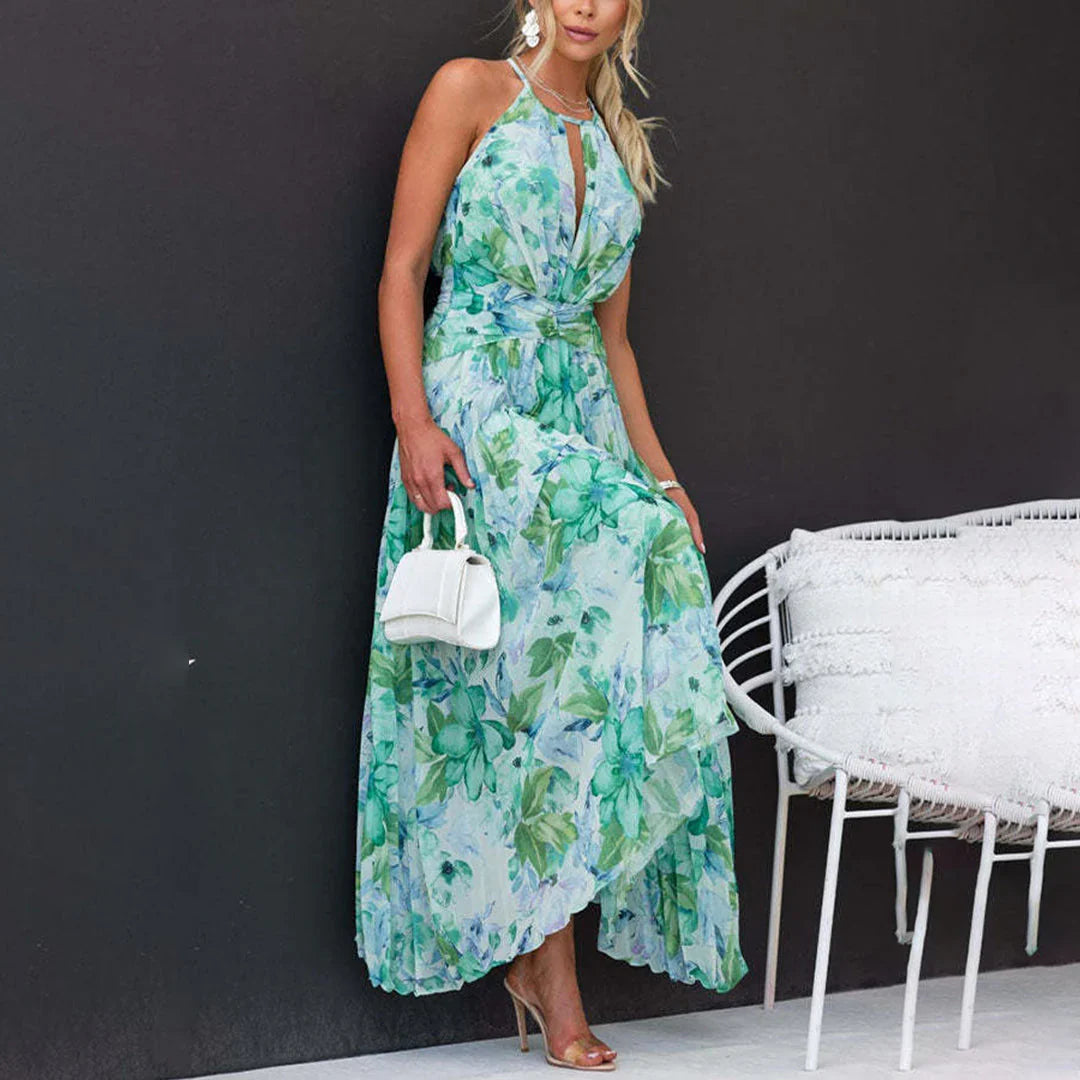 Flowing Full-Length Boho Maxi Dress with Sleeveless for Women
