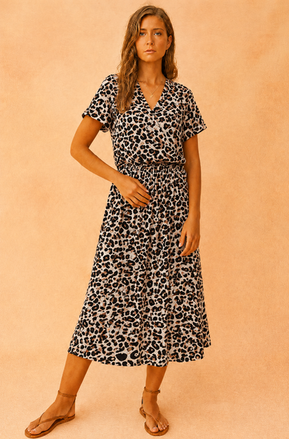 Boho midi dress floral tiered hem for women