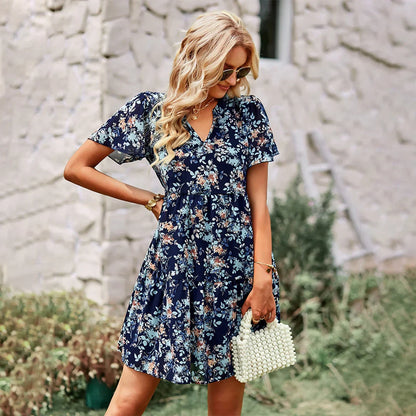 Floral Short Sleeve Mini Dress for Women